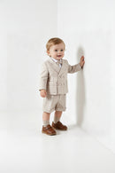 Baby Boys Plaid Double Breasted Suit Set Infant Formal Blazer Shorts with Bow Tie Outfit for Wedding Baptism Birthday