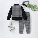 Formal Gentleman 3PCS Suit for 2-6 Years Boys Plaid Vest Pants with Black Shirt Classic Outfit Kid Clothing Set