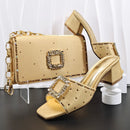 Mature Rhinestone Decoration Design Purple Color Simple Casual Sandal and Bag Set