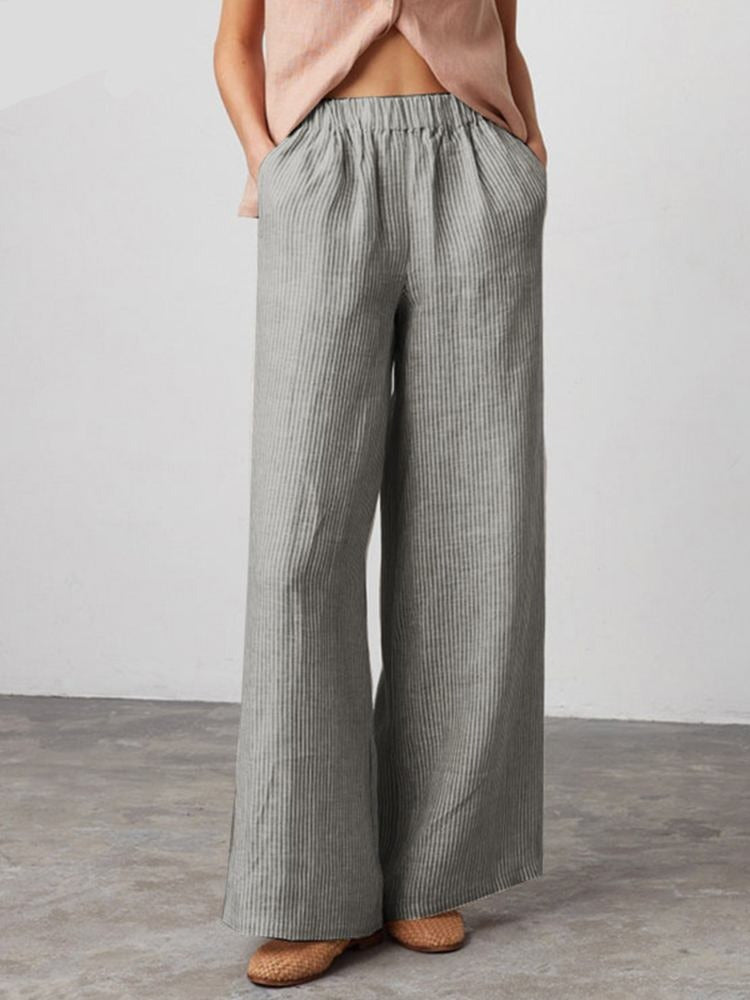 Stripe Pants Summer Casual Loose Trousers Ladies Elegant Wide Leg Pant Ankle Length Oversize Long