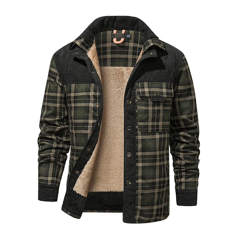 Winter Jacket Men Fleece Thick Warm Cotton Plaid Jacket Autumn Men Casual Coat Warm Lining Jacket Man