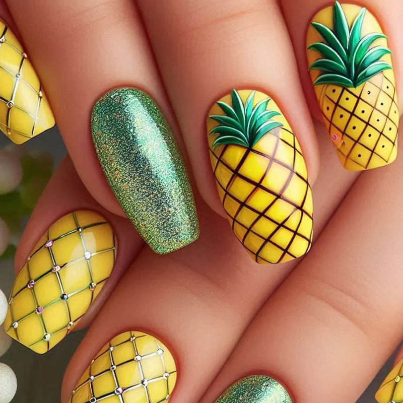 Fruit Press on Nails with Pineapple Design Green Press on Nails