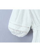 Spring Summer Dress Women Casual High Waist Short Embroidery Lace Stitching Layered Ruffled Mini Dress