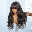 Middle Part Lace Wig With Bangs Body Wave Human Hair Bob Wig Natural Look Luxurious