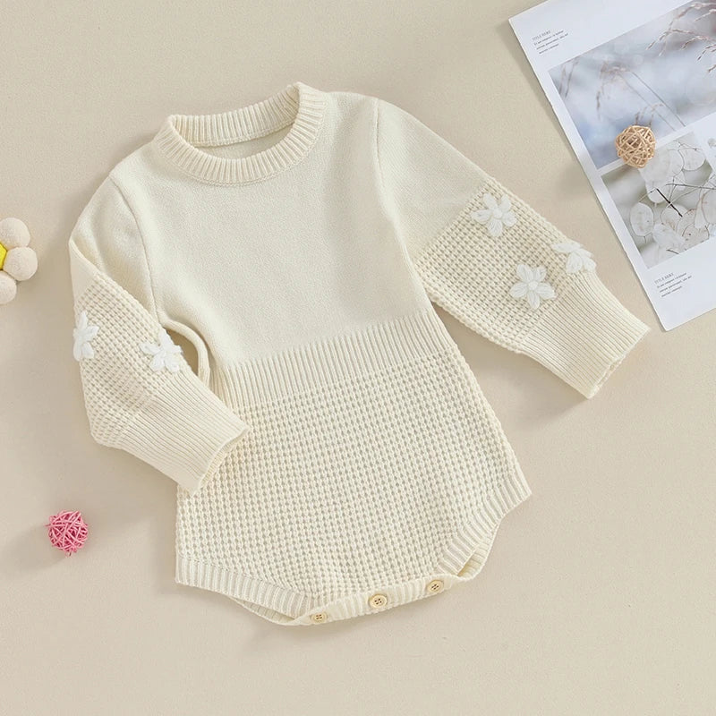 Autumn Infant Baby Girls Winter Bodysuit Long Sleeve Embroidery Sweater Jumpsuit Spring Clothes