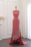Elegant Coral Pink Scalloped Butterfly Beaded Evening Dress Women Wedding Party Dress