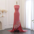 Elegant Coral Pink Scalloped Butterfly Beaded Evening Dress Women Wedding Party Dress