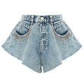 Women Ruffled Hem Casual Denim Shorts Personality Jeans