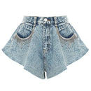 Women Ruffled Hem Casual Denim Shorts Personality Jeans