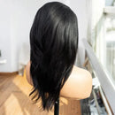 20 Inch Layered Yaki Straight Human Hair Wig with Bangs Glueless 7x5 Lace Closure Wig