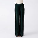 Silk Georgette Dark Green Natural Waist Stitching Jacquard Asymmetric Design Double-layer Silk Straight Pants