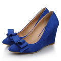 Casual Wedge Shoes For Women Wedge Pumps Pointed Toe Flock Sweet Bow Office Wedding Shoes Spring Autumn