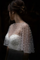 Pearl Beaded Wedding Wrap Sheer Jewel Collar Soft Tulle Front Shawl Marriage Accessories For Women Dress