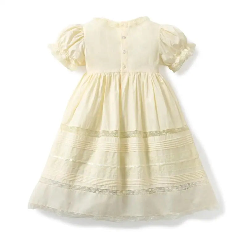 Girls Bubble Sleeves Dress Summer Baby Girls Flower Embroidery Dresses Infant Casual Clothing