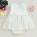 0-18M Toddler Infant Baby Girls Romper Sleeveless V Neck Flower Heart Tulle Patchwork Infant Bodysuit Jumpsuit Summer Clothes