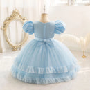 Elegant Girl Dresses Puff Sleeve Kid's Christmas Party Gown Children's Princess Layered Frocks 2 to 8 10 Years