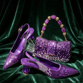 Slingback Heels Matching Clutch Bag Set Women Luxury Crystal Pointed Shoes for Wedding Evening Party