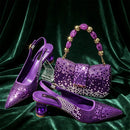 Slingback Heels Matching Clutch Bag Set Women Luxury Crystal Pointed Shoes for Wedding Evening Party