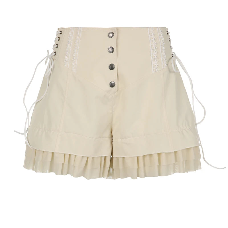Mesh Tiered Ruffle Shorts Skirts Wide  Hot Pants Soft Girls Shorts