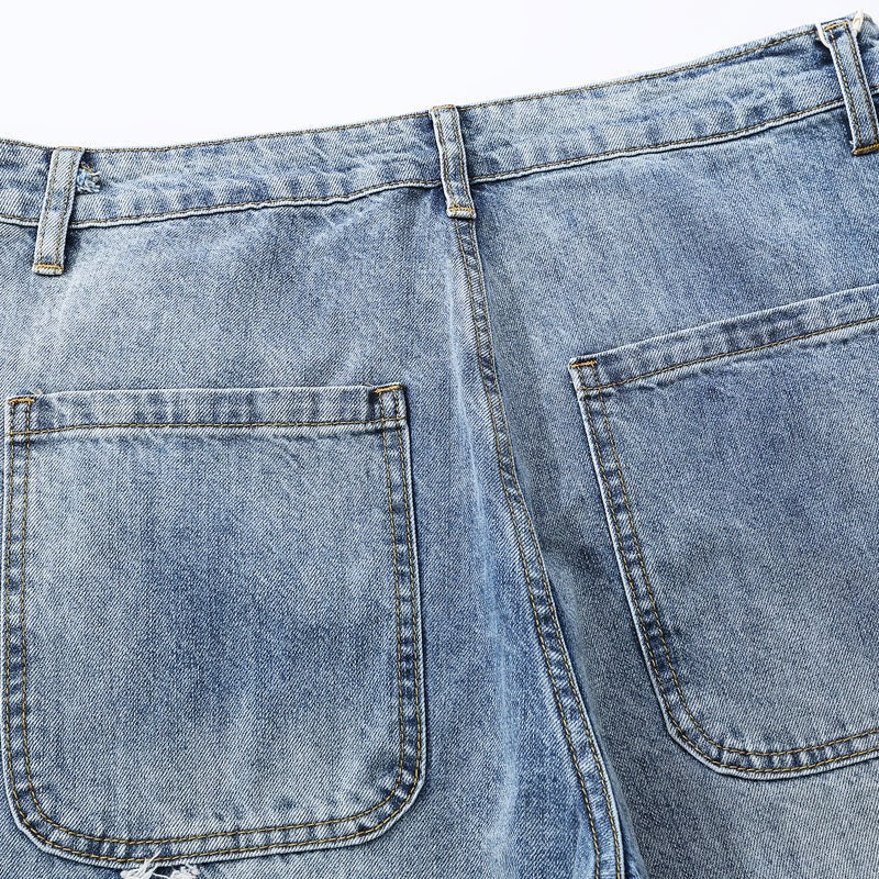 Streetwear Mens Retro Embroidery Patch Straight Baggy Denim Pants Casual Loose Trousers High Street