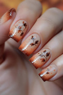 Autumn Orange Nails 24Pcs Short Square Press On Nails Glossy Sequins Design Nails Leaf