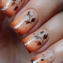 Autumn Orange Nails 24Pcs Short Square Press On Nails Glossy Sequins Design Nails Leaf
