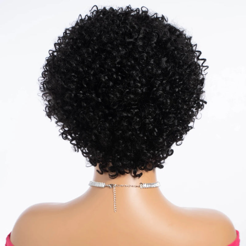 Natural Black Short Pixie Cut Afro Kinky Curly Bob Wigs For Women