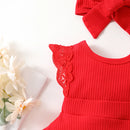 Baby Summer Clothing Infant Baby Girl Clothes Rib Lace Fly Sleeve Jumpsuit Romper Headband