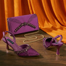 Inspired Gold Rhinestone Pointed Toe Women Shoes and bag Set Elegant Shoes