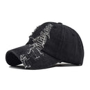 Vintage Washed Denim Baseball Cap Distressed Ripped Hole Breathable Visor Outdoor Adjustable Snapback Hat
