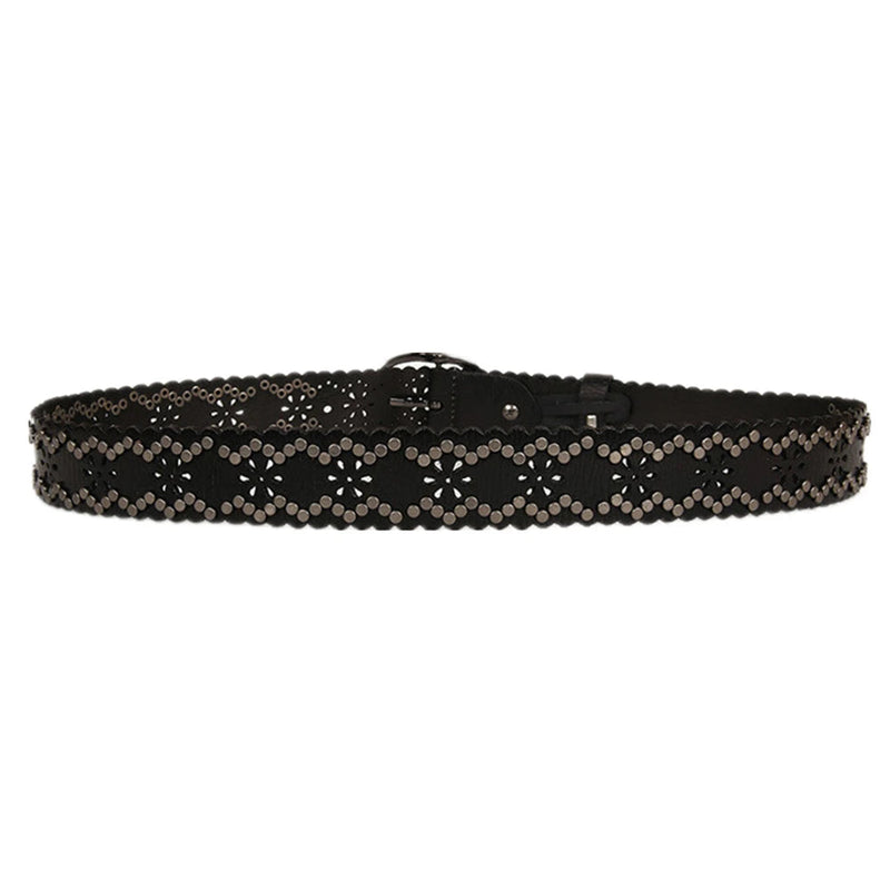 Black belt with starburst pattern on a white background, featuring the brand 'Obroi.