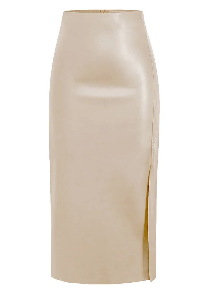 Leather Skirt With Slit For Women Slim High Waist Office Skirts Women