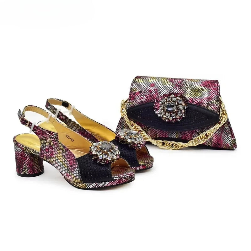 Elegant Woman Peep Toe High Heels Pumps Shoe and Bags Set African Ladies Shoes and Bag Set
