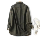 Summer Washed Denim Shirt Lapel Pocket Tops Casual Loose Coat Top Autumn