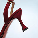 Women's Crystal Square Button Pointed High Heels Water Diamond Shiny Sandal Bag Set