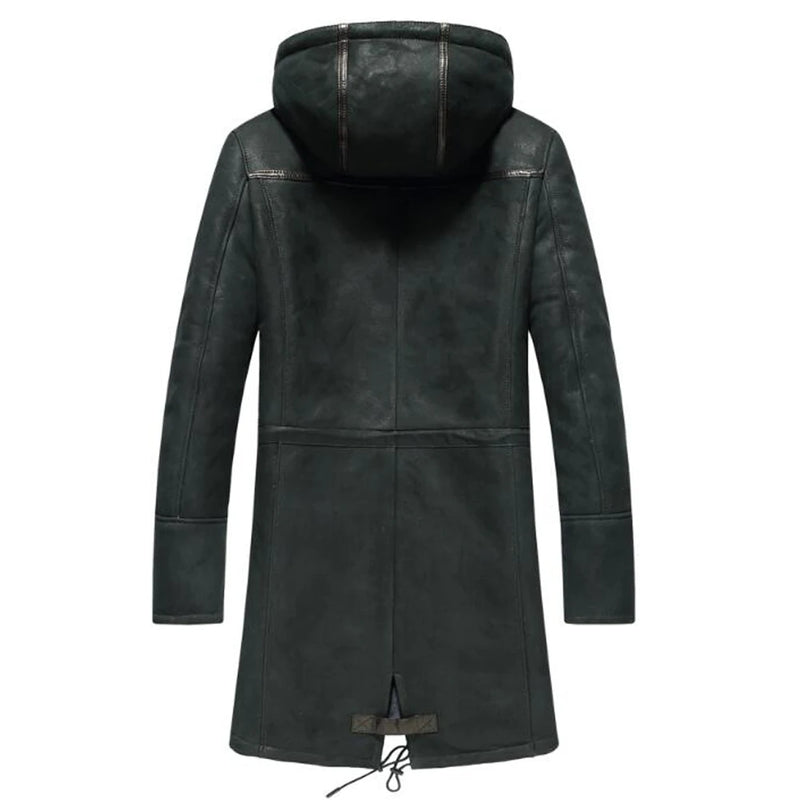 Mens Long Coat Men Shearling Coat Men Leather Parkas Olive Green Shearling Jacket For Men