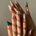 24Pcs Simple Green French False Nails Short Almond Round Head Press on Nail Tips