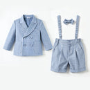 Toddler Baby Boy 3-Pcs Checked Formal Suit Set with Blazer Suspender Shorts Gentleman Outfit