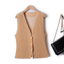 Pleated Short Sleeveless Vest Spring Summer Single-breasted Solid Single-breasted Female Jackets
