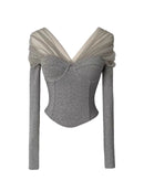 Girl Mesh Spliced T-shirts Women's Spring Autumn Inner Layering Short Bottoming Shirts