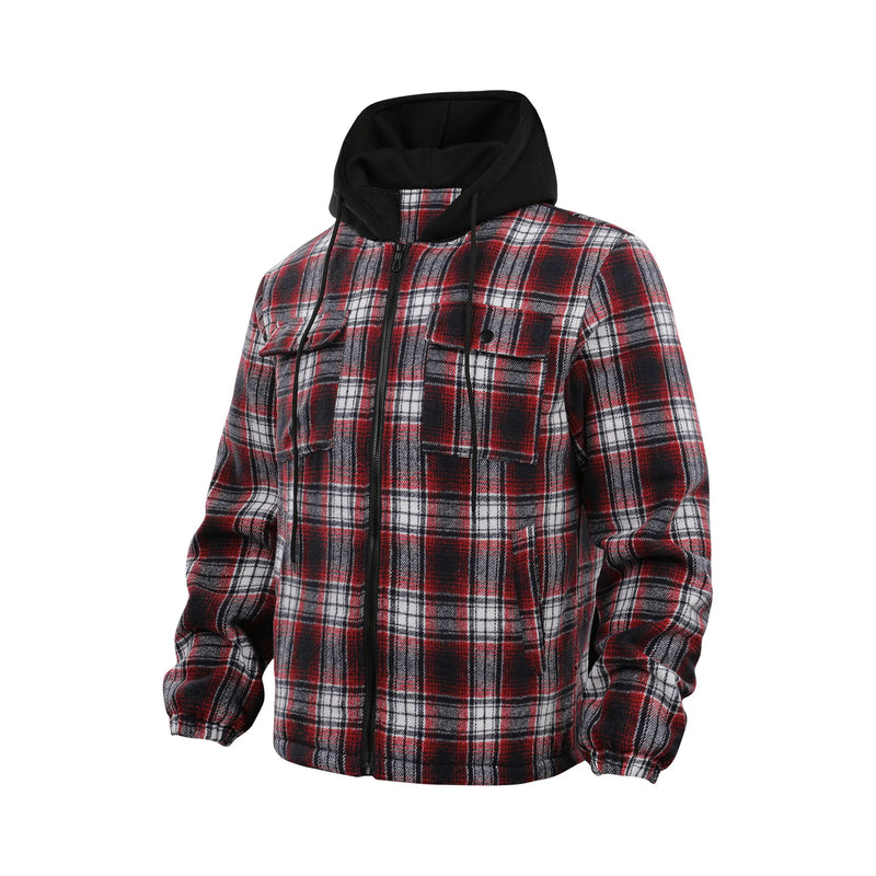 Thick Plaid Shirt Jacket Men's Autumn/Winter Casual Versatile Loose Zipper Hooded Jacket