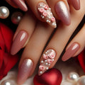 24pcs Ice Transparent Pink False Nails Almond Press On Nails Spring Charming False Nail Tips