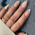 24Pcs Press on Nails Pink Gradient Sets Tips Almond Flower Stick on False Nail with Pearl Decor Reusable Nail