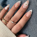 24Pcs Press on Nails Pink Gradient Sets Tips Almond Flower Stick on False Nail with Pearl Decor Reusable Nail