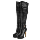 Women Over The Knee Boots Thin Lady Metal Chain Decoration Zipper Female Platform Boots