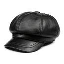 Woman Red Hat Real Leather Genuine Leather Baker Ladies Octagonal Eight-panel Cap