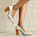 Wood Grain Thick Heel Metal Pointed Office Women's Shoes Shallow Hollow Breathable Summer