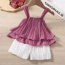 Baby Girl Solid Textured Layered Tank Top Shorts Set