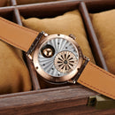 Men Retro Rose Gold Mechanical Automatic Watch Starry Sky Design 24-Hour Display Leather Strap Miyota Movement SCM-S