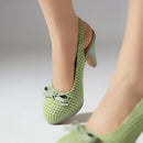 Women Pumps Round Toe High Heels 9cm Platform Back Buckle Strap